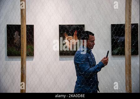 La gente visita Bogotà's International Art Fair ARTBO durante l'ultimo giorno della mostra che si è svolta dal 27 al 30th ottobre 2020, a Bogotà, Colombia. Foto di: Chepa Beltran/Long Visual Press Foto Stock