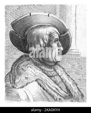 Profilo ritratto di un uomo anziano che indossa un cappello, anonimo, dopo Hendrick Goltzius, 1601 - 1652 Fantasy ritratto in profilo di un uomo anziano che indossa un cappello Foto Stock