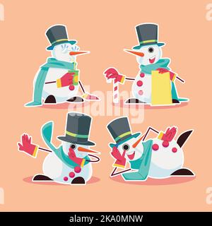 Snowman in possesso di un allegro banner di Natale in piano design. Disegno vettoriale piatto. Vettore di Natale. Design piatto. Illustrazione Vettoriale