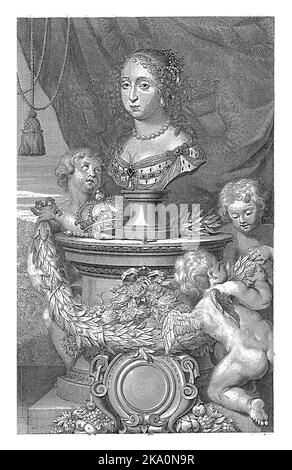Ritratto di Edvige Eleonora, Regina di Svezia, in forma di busto su un piedistallo. Sul piedistallo fiorito si trovano la sua corona e il suo scettro e una ga Foto Stock