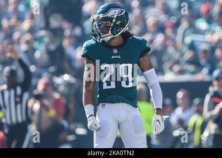 Philadelphia, Pennsylvania, Stati Uniti. 30th Ott 2022. Philadelphia Eagles Cornerback AVONTE MADDOX (29) in azione durante una partita della settimana 8 tra le Eagle di Philadelphia e i Pittsburgh Steelers Domenica, 30 ottobre 2022; al Lincoln Financial Field di Philadelphia, PA. (Credit Image: © Saquan Stimpson/ZUMA Press Wire) Credit: ZUMA Press, Inc./Alamy Live News Foto Stock