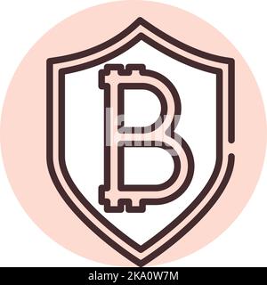 Protezione Blockchain, illustrazione o icona, vettore su sfondo bianco. Illustrazione Vettoriale