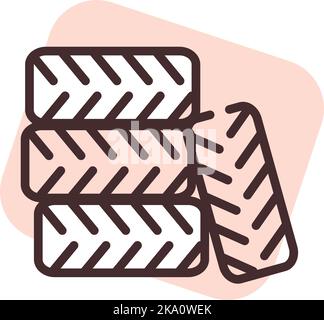 Pneumatici per auto, illustrazioni o icone, vettoriali su sfondo bianco. Illustrazione Vettoriale