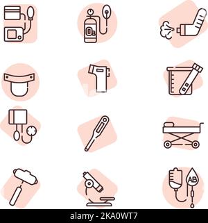 Set di icone della pressione sanguigna, illustrazione o icona, vettore su sfondo bianco. Illustrazione Vettoriale