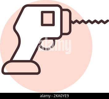 Attrezzatura da costruzione trapano, illustrazione o icona, vettore su sfondo bianco. Illustrazione Vettoriale