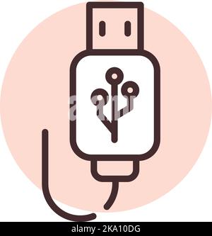 Elettronica USB, illustrazione o icona, vettore su sfondo bianco. Illustrazione Vettoriale