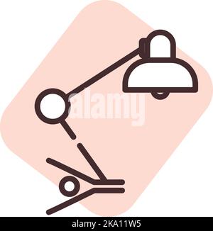 Lampada da tavolo leggera, illustrazione o icona, vettore su sfondo bianco. Illustrazione Vettoriale