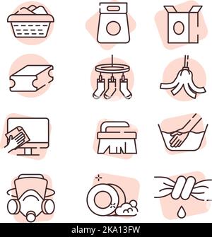 Set di icone di purificazione, illustrazione o icona, vettore su sfondo bianco. Illustrazione Vettoriale