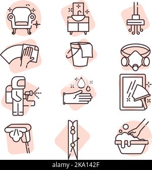 Set di icone di purificazione, illustrazione o icona, vettore su sfondo bianco. Illustrazione Vettoriale