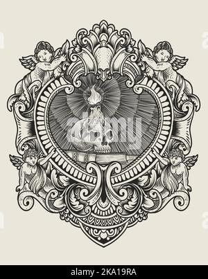 illustrazione candela del cranio vintage con stile incisione Illustrazione Vettoriale