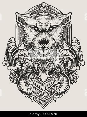 illustrazione cane vintage con stile incisione Illustrazione Vettoriale