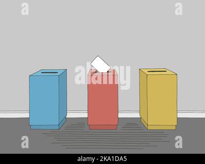 Elezioni interne voto bollettino messo in casella di voto grafico colore schizzo illustrazione vettore Illustrazione Vettoriale