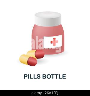 Pills bottiglia icona. 3d illustrazione dalla collezione di medicinali. Creative pills bottiglia 3D icona per il web design, modelli, infografiche e altro ancora Illustrazione Vettoriale