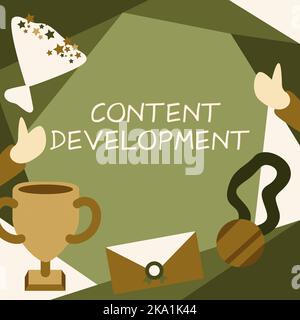 Visualizzazione concettuale sviluppo del contenuto. Interazione tra clienti soddisfatti e persone dell'organizzazione che si congratulano con il successo Foto Stock