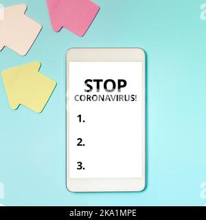 Didascalia di testo con Stop Coronavirus. Il concetto di Internet che sostiene contro la pratica dell'aborto il movimento di ProLife lacrima su foglio rivela Foto Stock