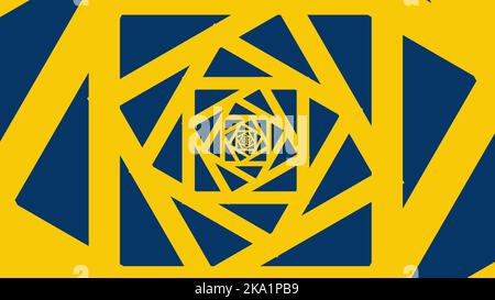 Rotazione giallo e blu movimento effetto glitch futuristico trendy psichedelico sfondo 80s. Foto Stock