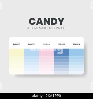Tavolozza dei colori nelle collezioni di colori Candy. Schema colori o modello grafico colori. Set di combinazioni di colori RGB, HSL e CODICE ESADECIMALE. Vettore Illustrazione Vettoriale