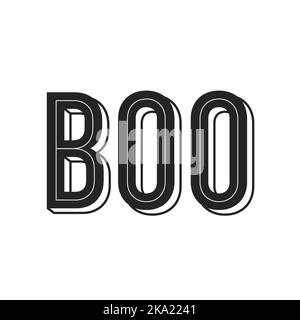 Scritta Boo. Felice ispirazione Halloween. Stile lineare bianco e nero. Per stampa, decorazione, adesivo. Illustrazione vettoriale, design piatto Illustrazione Vettoriale