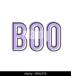 Scritta Boo. Felice ispirazione Halloween. Stile lineare nero e viola. Illustrazione vettoriale, design piatto Illustrazione Vettoriale