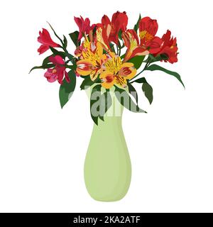 Fiore tropicale dell'Alstroemeria. Bouquet peruviano di giglio in vaso, illustrazione vettoriale Illustrazione Vettoriale