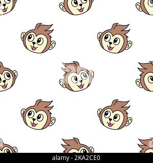 Un modello senza cuciture di un personaggio di cartone animato scimmia isolato su uno sfondo bianco Illustrazione Vettoriale