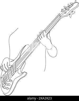 Disegno a linea continua di un uomo che suona un musicista di chitarra. Illustrazione vettoriale di stile minimalista Illustrazione Vettoriale