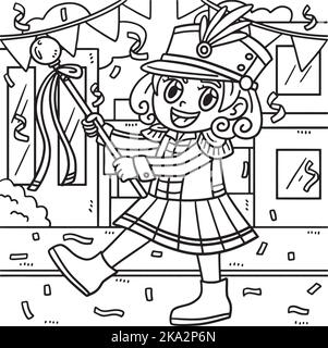 Mardi Gras Majorette colorazione pagina per bambini Illustrazione Vettoriale
