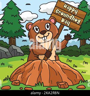 Groundhog con Cartoon colorato con cartellino Illustrazione Vettoriale