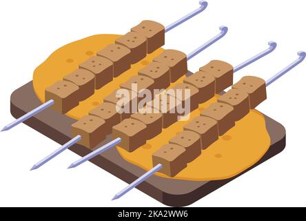 Vettore isometrico dell'icona del bastone di carne. Cibo Azerbaijan. Pane piatto Illustrazione Vettoriale