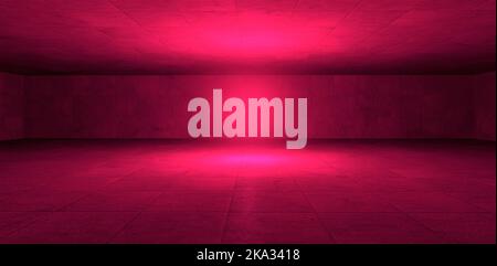 Pareti vuote in cemento illuminate da una sorgente di luce rossa proveniente da uno spazio parallelo. Adatto per la fotografia da studio. rendering 3d. Foto Stock