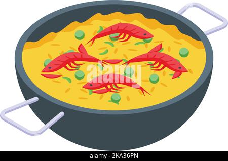 Paella cuisine icona vettore isometrico. Cibo spagnolo. Pranzo Illustrazione Vettoriale