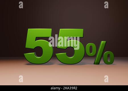 acquisto di marketing promozionale sconto del 55%, prestito favorevole offerta verde numero 3d rendering. Foto Stock