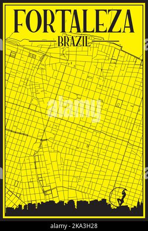 Mappa stampata a mano della rete di strade del centro di FORTALEZA, BRASILE Illustrazione Vettoriale