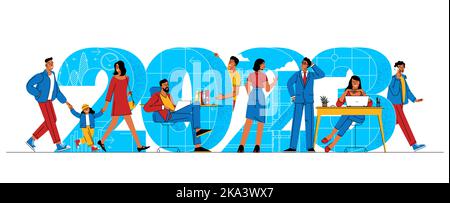 Prepararsi a incontrare il nuovo anno 2023. Illustrazione Vettoriale