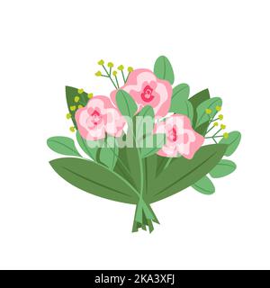 Bouquet di fiori, rose, gypsofila, caryophyllaceae, illustrazione vettoriale in stile piatto, cartoon Illustrazione Vettoriale