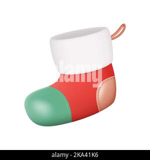 3D Natale Babbo Natale Stocking. Primo piano elemento di Natale isolato su sfondo bianco. Illustrazione vettoriale Illustrazione Vettoriale