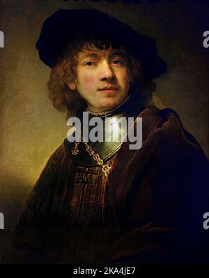 Autoritratto da giovane - Young Man in a Gorget and Cap di Rembrandt 1639 Rembrandt Harmenszoon van Rijn 1606-1669 The, Netherlands, Dutch, Foto Stock