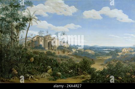 Vista di Olinda, Brasile, paesaggio, scena in Brasile olandese; dipinto nel 1662, alcuni anni dopo la perdita della colonia. Dipinto di Frans Jansz Post Foto Stock