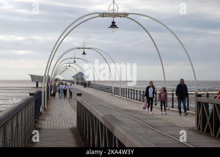 Southport Pier, Southport Beach, Merseyside, Inghilterra. Foto Stock