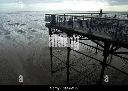 Southport Pier, Southport Beach, Merseyside, Inghilterra. Foto Stock