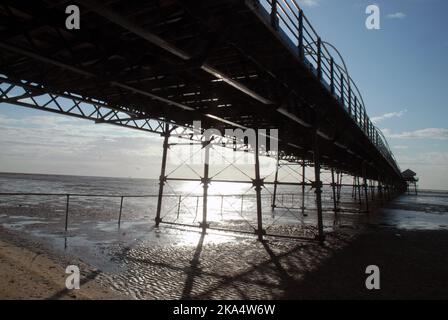 Southport Pier, Southport Beach, Merseyside, Inghilterra. Foto Stock