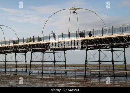 Southport Pier, Southport Beach, Merseyside, Inghilterra. Foto Stock