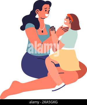 Figlia e mamma che interagiscono, mamma e ragazza che parlano Illustrazione Vettoriale