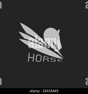 Immagine vettoriale del disegno del cavallo alato su sfondo nero. Illustrazione vettoriale a strati facilmente modificabile. Animali selvatici. Illustrazione Vettoriale
