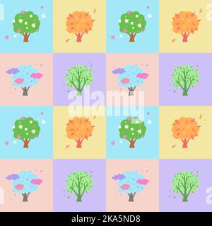 Colori pastello senza cuciture. Stagioni quattro alberi in diversi periodi dell'anno Illustrazione Vettoriale