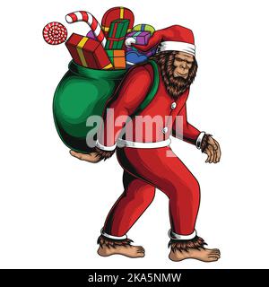 Bigfoot costume Santa porta regalo borsa vettore illustrazione per la vostra azienda o marca Illustrazione Vettoriale