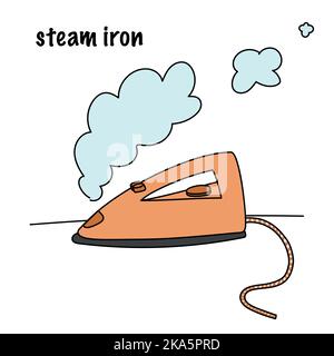 immagine accattivante, ferro da stiro color arancione e vapore Illustrazione Vettoriale