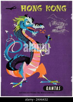 Hong Kong. Qantas. Compagnia aerea mondiale di Harry Rogers (1929-2012). Poster pubblicato nel 1960s. Foto Stock