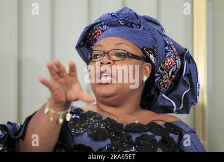 Oslo, venerdì 9th dicembre: Conferenza stampa presso l'Istituto Nobel con i premi Nobel per la pace. Ecco l'attivista liberiano per la pace, Leymah Gbowee. Foto: Cornelius Poppe / Scanpix Norvegia Foto Stock