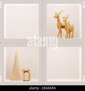 3D astratto sfondo di luce di Natale con decorazioni di Natale beige Foto Stock